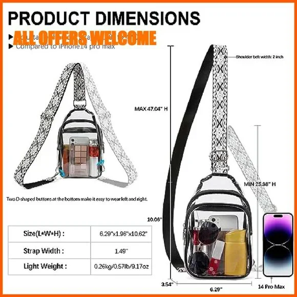 Clear Stadium Crossbody Bag with 7 Zippered Pockets, Adjustable Strap - Picture 6 of 8